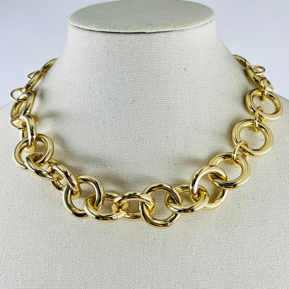 J. Crew Gold Tone Chunky Link Necklace Oversized Collar Statement Modern Luxe